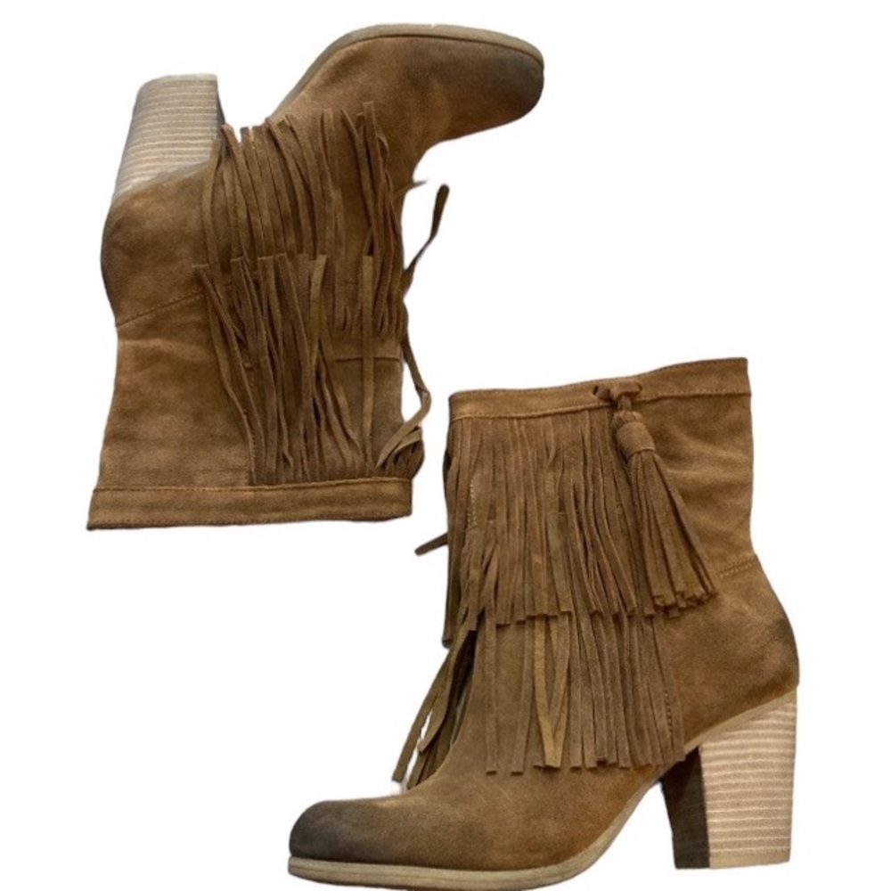Ralph Lauren Denim & Supply Co. Mina Brown Suede Fringe Heeled Boots, Sz 10M